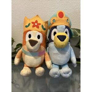 Princess Bluey 8" Queen Bingo 7" Royalty Plush Set of 2 By Moose Toys.